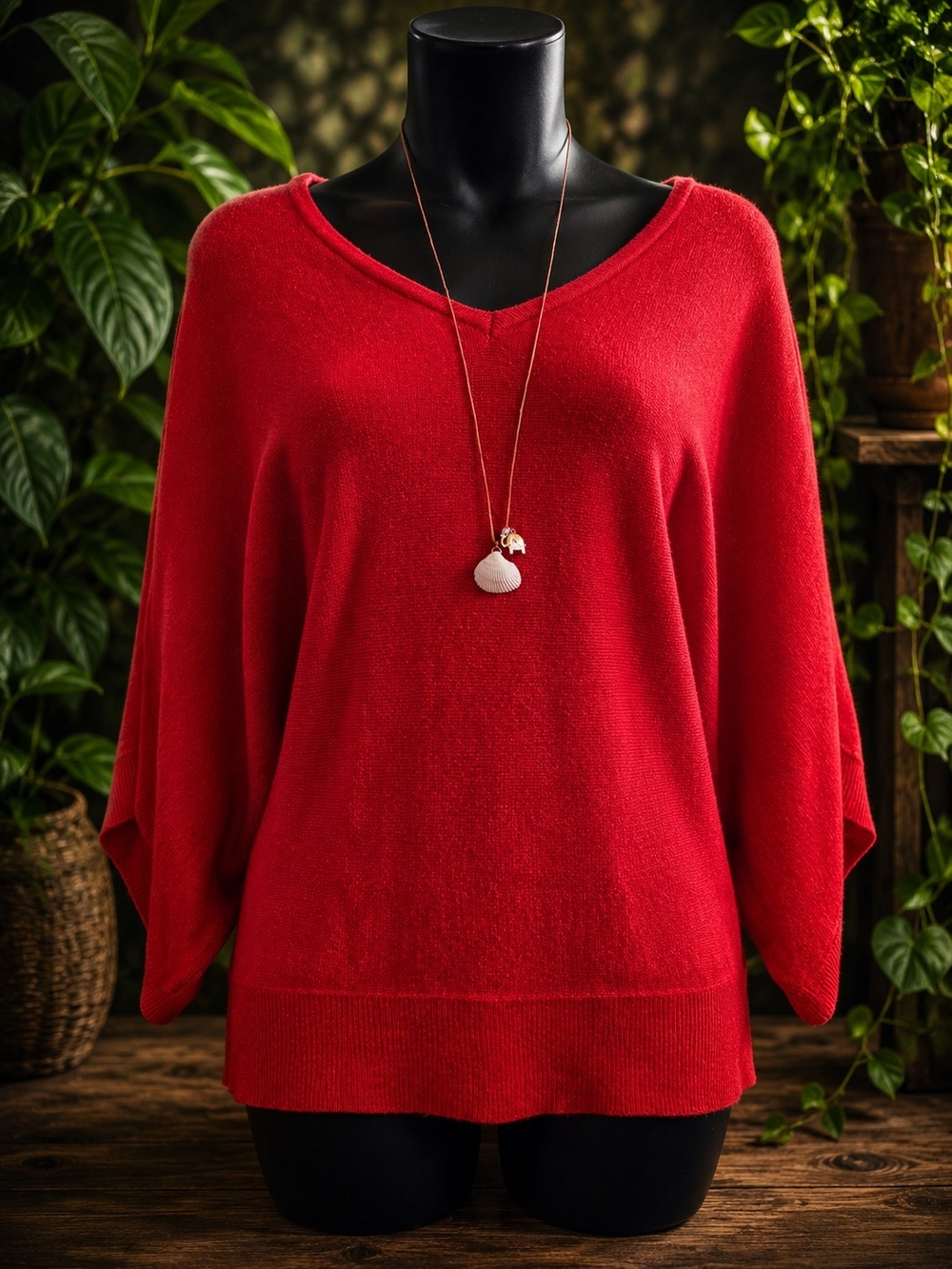 Soho Women's Red V-Neck Butterfly Sleeve Top